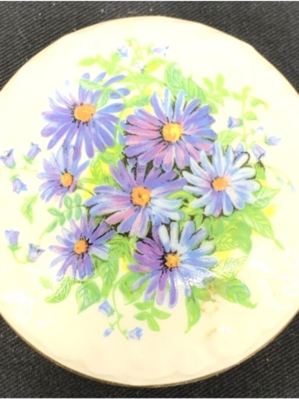 Bone China Trinket Box Hand Painted Zinna Mums England 2.5"